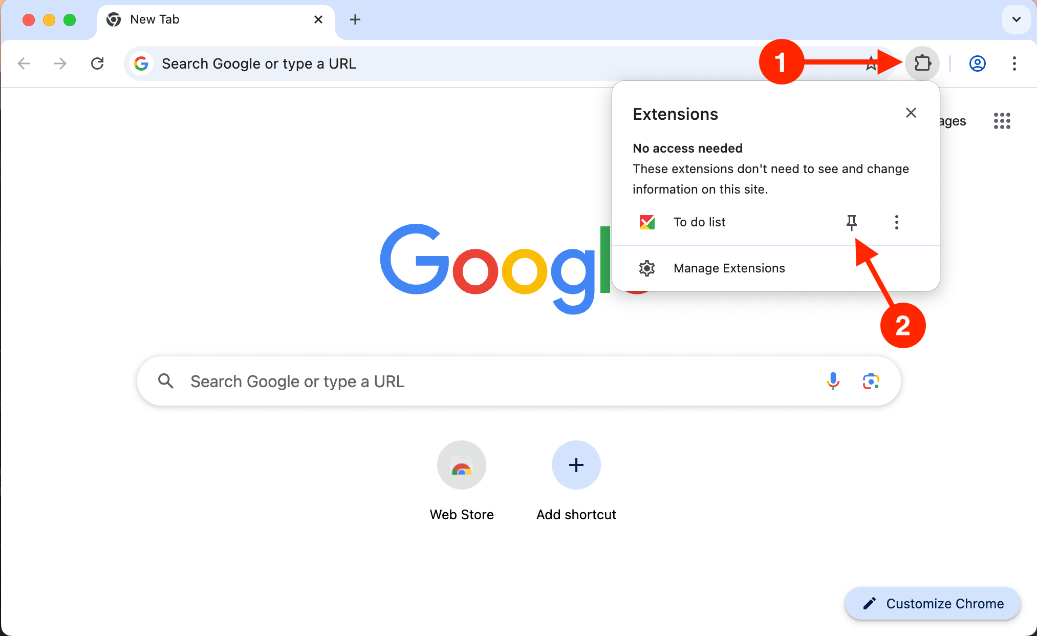 Install and enable To do list app chrome extension